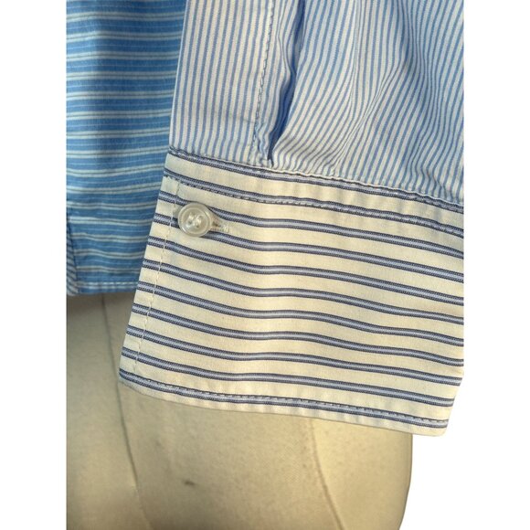 2/$30 ZARA M Cropped Blue & White Striped Cotton Button-Up Shirt Collared Neck - Picture 9 of 12